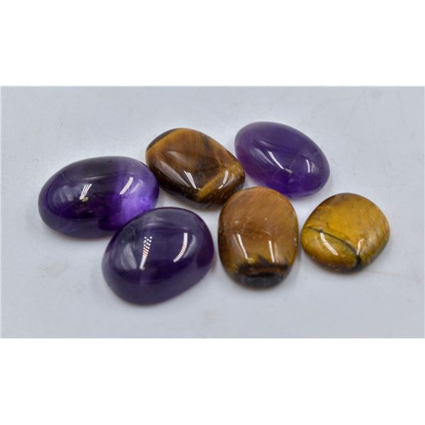 #306-NATURAL TIGER EYE/AMETHYST GEMSTONES 63.15CT