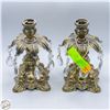Image 1 : 2 VINTAGE CRYSTAL CAMPOTE BRASS CANDLE HOLDERS