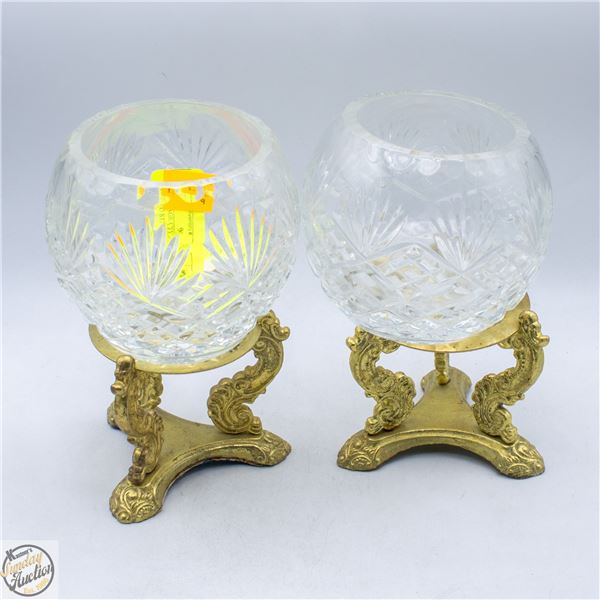 2 VINTAGE CRYSTAL BOWL WITH GILDED STAND