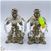 Image 1 : 2 VINTAGE CRYSTAL CAMPOTE BRASS CANDLE HOLDERS