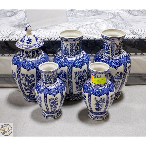 SET OF 5 BLUE WHITE HOLLAND PATTERN