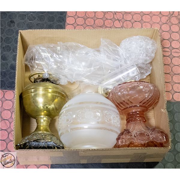 LOT OF OIL LAMPS WITH GLASS GLOBES