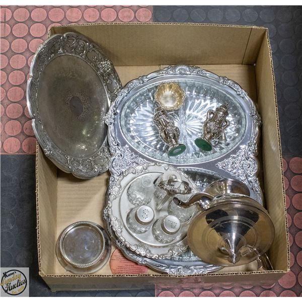 LOT OF VARIOUS E.P SILVER DISHES WITH GLASS