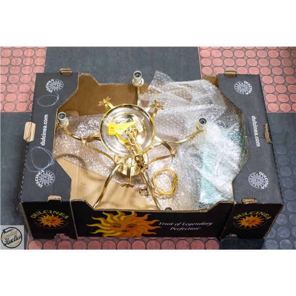 LARGE VINTAGE GOLD TONE CHANDALIER LIGHT FIXTURE