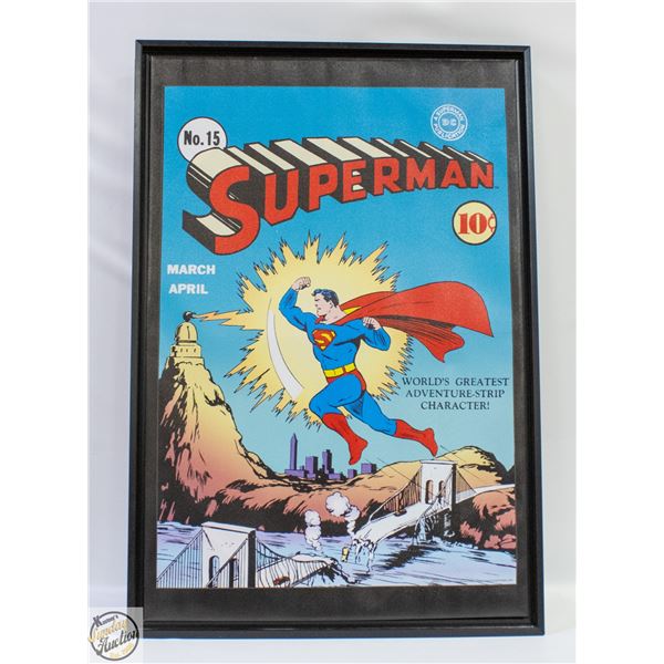 25.75" X 38" FRAMED SUPERMAN 10 CENT NO.15 CANVAS