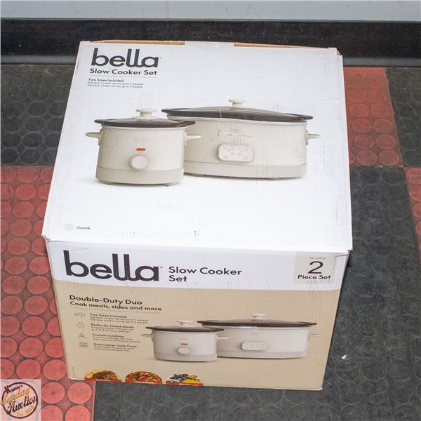 NEW BELLA 2 PC SLOW COOKER SET, 6QT & 2 QT