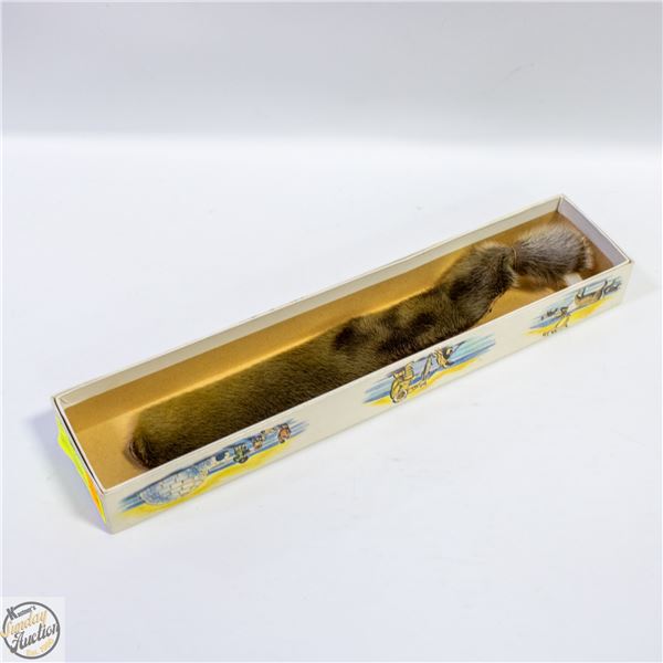 ANTIQUE SEAL SKIN NECK TIE L-13" IN ORIGINAL BOX