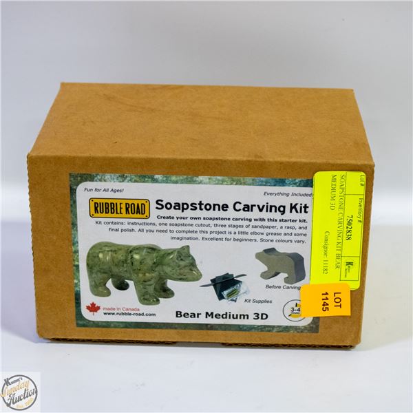 SOAPSTONE CARVING KIT BEAR MEDIUM 3D
