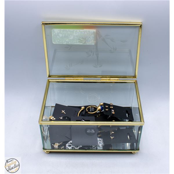 GLASS/BRASS BOX W/NEW PILGRIM BRAND