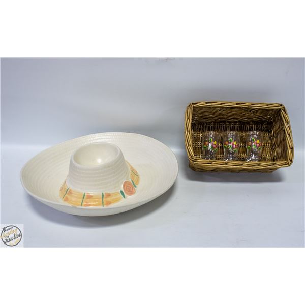 ESTATE CHIPS+DIP SOMBRERO HAT DISH 13" DIAMETER +