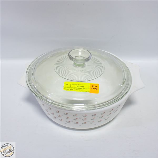 PYREX ENGLAND LIDDED CASSOROLE DISH 9.5" DIAMETER