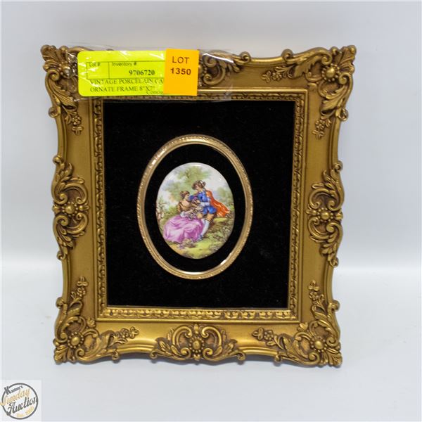 VINTAGE PORCELAIN CAMEO IN ORNATE FRAME 8"X7"