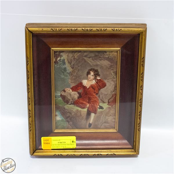VINTAGE FLORENTINE FRAMED PRINT RED BOY ITALY