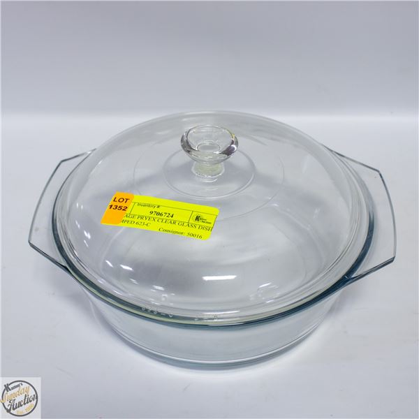 PRYEX CLEAR GLASS DISH STAMPED 623-C *LID IS NOT-