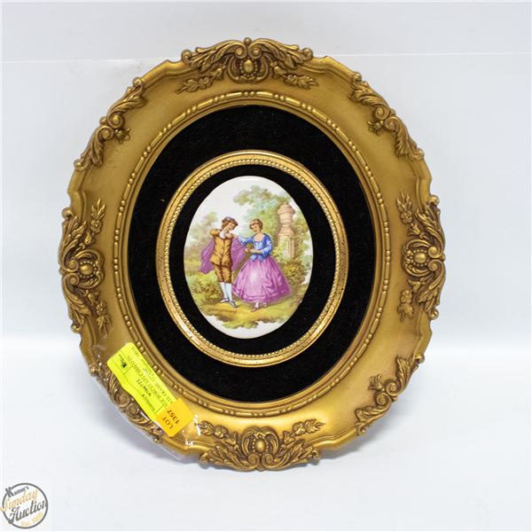 VINTAGE PORCELAIN CAMEO IN ORNATE FRAME 12"X10"