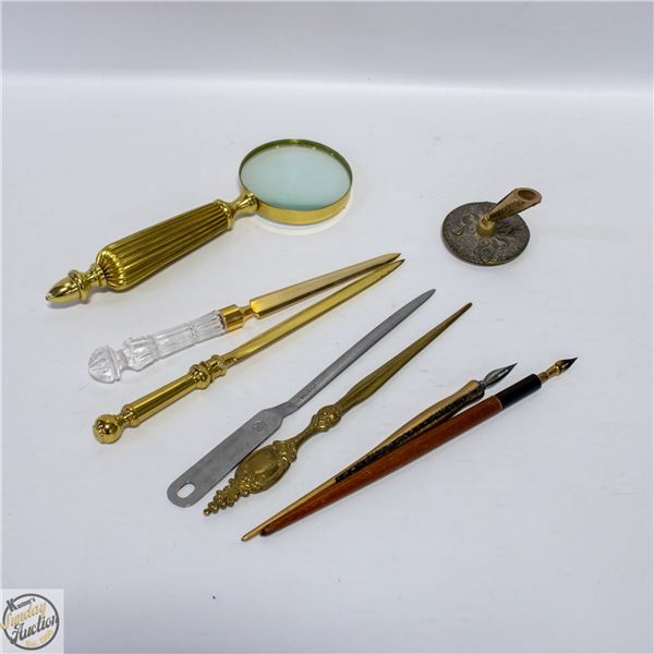 LOT OF GOLD COLOR OFFICE SUPPLIES DÉCOR