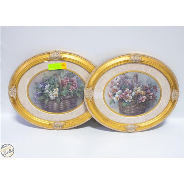 2 VINTAGE FLORAL PRINTS IN ORNATE FRAME