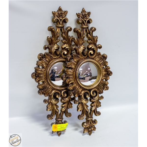 VINTAGE DOMED ROUND MIRROR ORNATE STYLE BRONZE