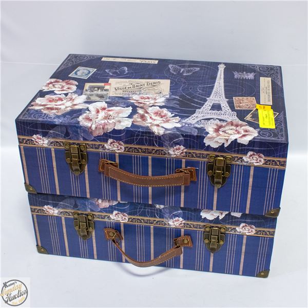 2 VINTAGE PARIS CHEST LUGGAGE STYLE TRINKET