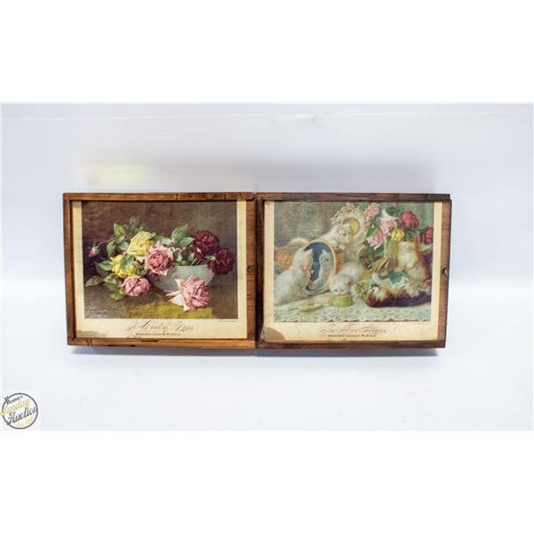 LOT OF VINTAGE WOOD PUZZLES IN BOX COLLECTABLE