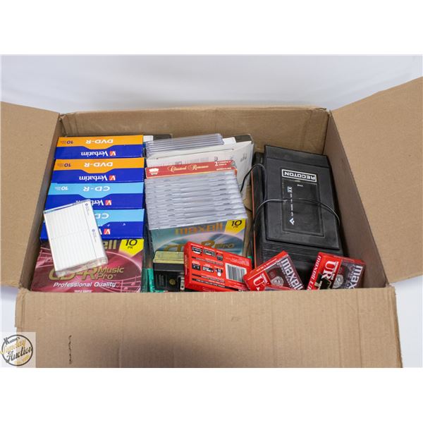 VHS REWINDER WITH NEW VHS AND DVDS