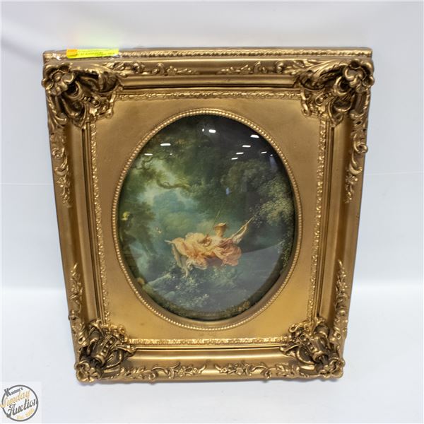 ORNATE FRAMED PRINT "THE SWING" BY JEANHONORE