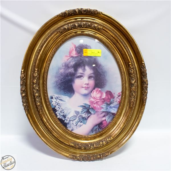 FRAMED VICTORIAN YOUNG BRUNETTE PRINT IN ORNATE