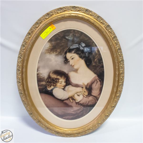 ORNATE FRAMED MOTHER WITH CHILD & BUNNY
