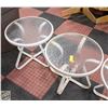 Image 1 : 2 SMALL WHITE GLASS TOP PATIO TABLES H-18" D-20"