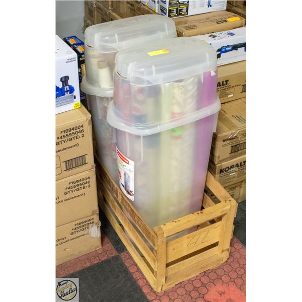 LOT OF CHRISTMAS PAPER STORAGE CONTAINERS WITH