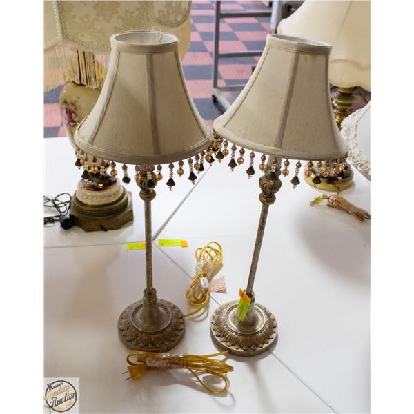 2 VINTAGE BEADED METAL TABLE LAMPS