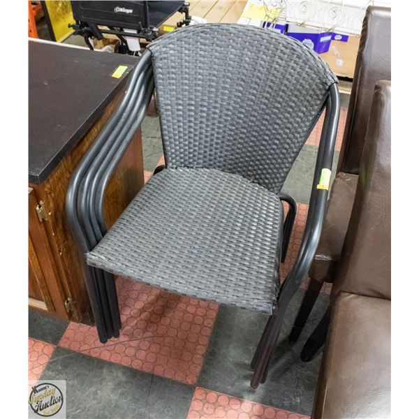 4 BLACK METAL/WICKER PATIO CHAIRS
