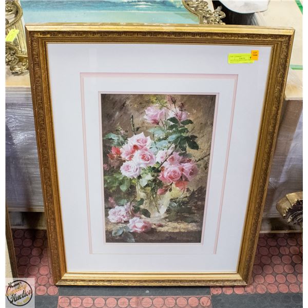 ORNATE FRAMED FLORAL ART PRINT 27"X23"