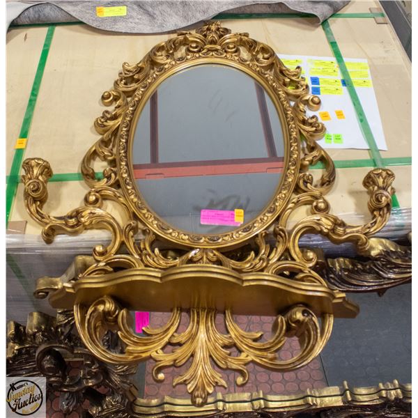 VINTAGE ORNATE GOLD GILTED MIRROR WITH CANDLE
