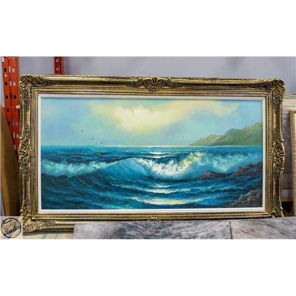 LARGE OCEAN PAINTING UNSIGNED 54"X31"