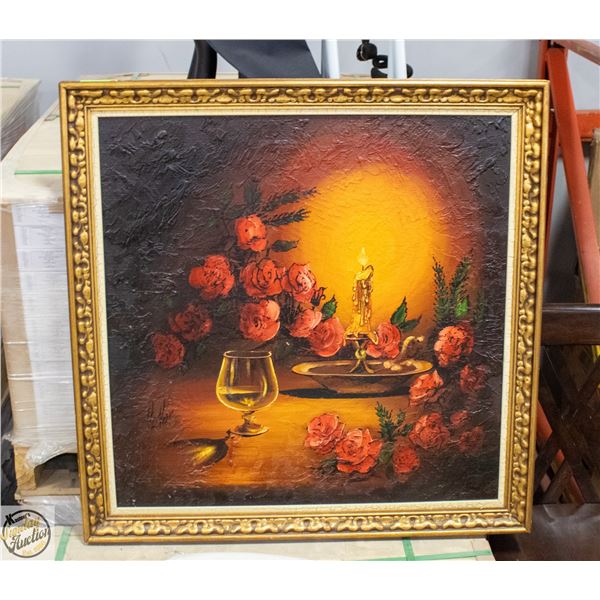 VINTAGE ROSES IN CANDLE LIGHT PAINTING RAISED PRIN