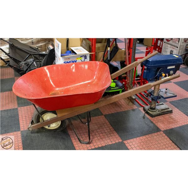 LARGE RED WHEEL BARROW NEEDS NEW WHEEL