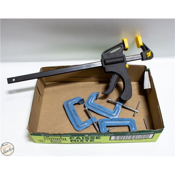 LOT OF VARIOUS WOOD AND C-CLAMPS