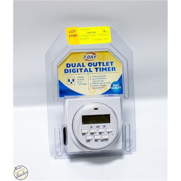 DIGITAL TIMER 7 DAY, 2 OUTLET – UP TO 8 ON/OFF