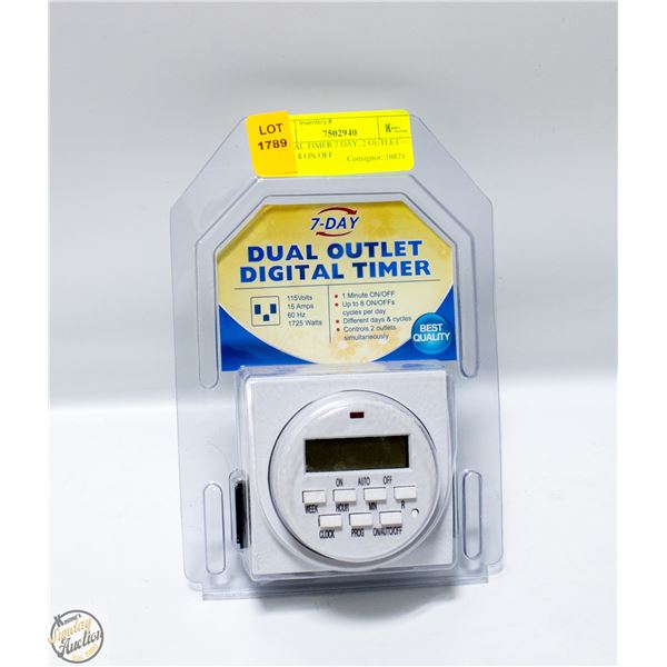 DIGITAL TIMER 7 DAY, 2 OUTLET – UP TO 8 ON/OFF