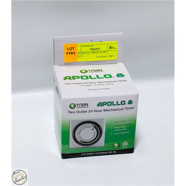 MECHANICAL TIMER 24 HR, 2 OUTLET