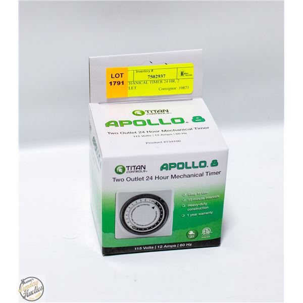 MECHANICAL TIMER 24 HR, 2 OUTLET