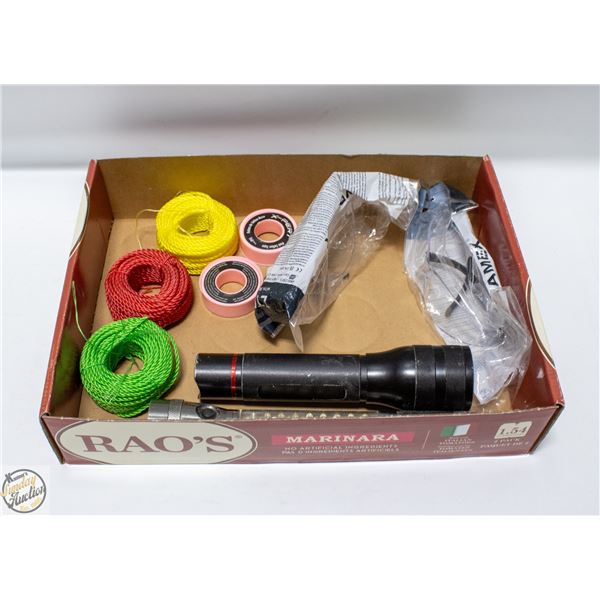 FLASHLIGHTS, NEW SAFETY GLASSES AND OTHER ITEMS