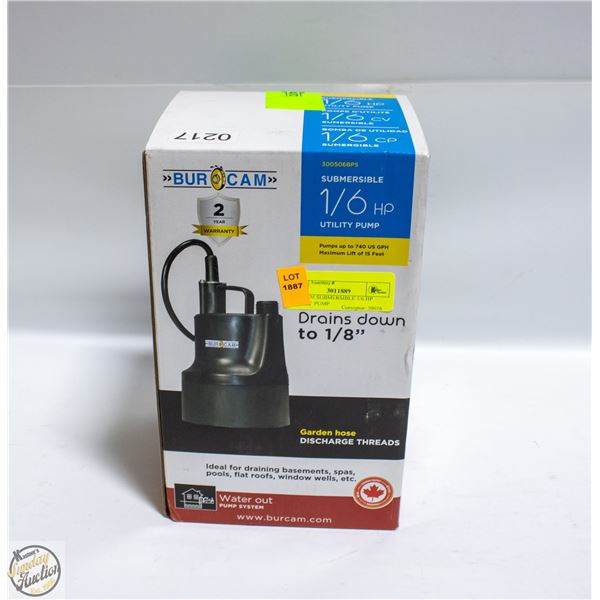 BURCAM SUBMERSIBLE 1/6 HP UTILITY PUMP