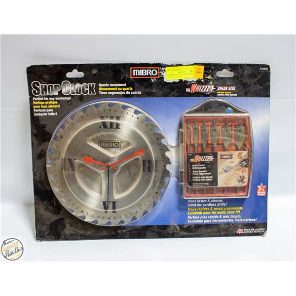 NEW SHOP CLOCK & WOOD DRILL BITS NEVER USED