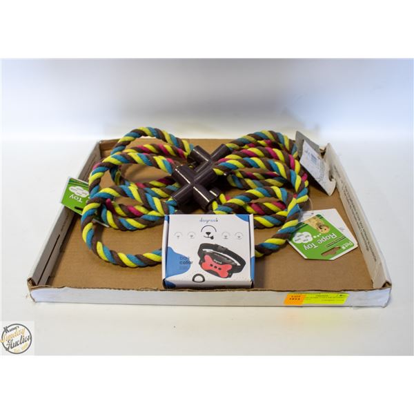 PINK DOG BARK COLLAR (8-100lb) + 5 ROPE TOYS