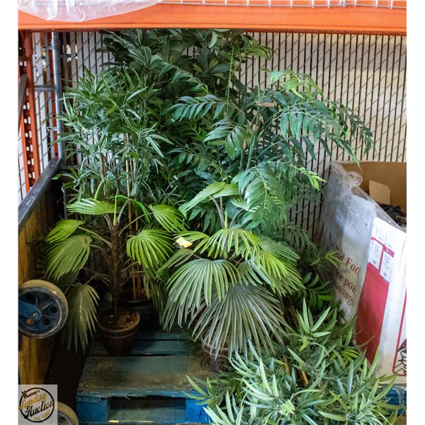 PALLET OF FAUX PLANTS INCLUDES BAMBOO TREE