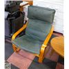 Image 1 : IKEA POANG ARMCHAIR WITH GREEN LEATHER 'CUSHION'