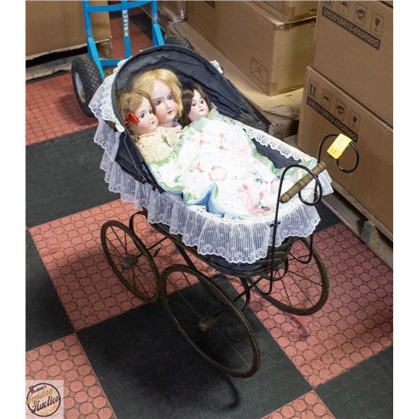 ANTIQUE MARSEILLE DOLLS CIRCA 1912 IN PRAM