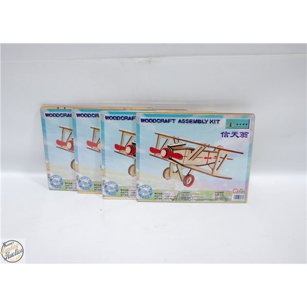 4 WOODCRAFT AIRPLANE ASSEMBLY KITS W/MOVING PARTS